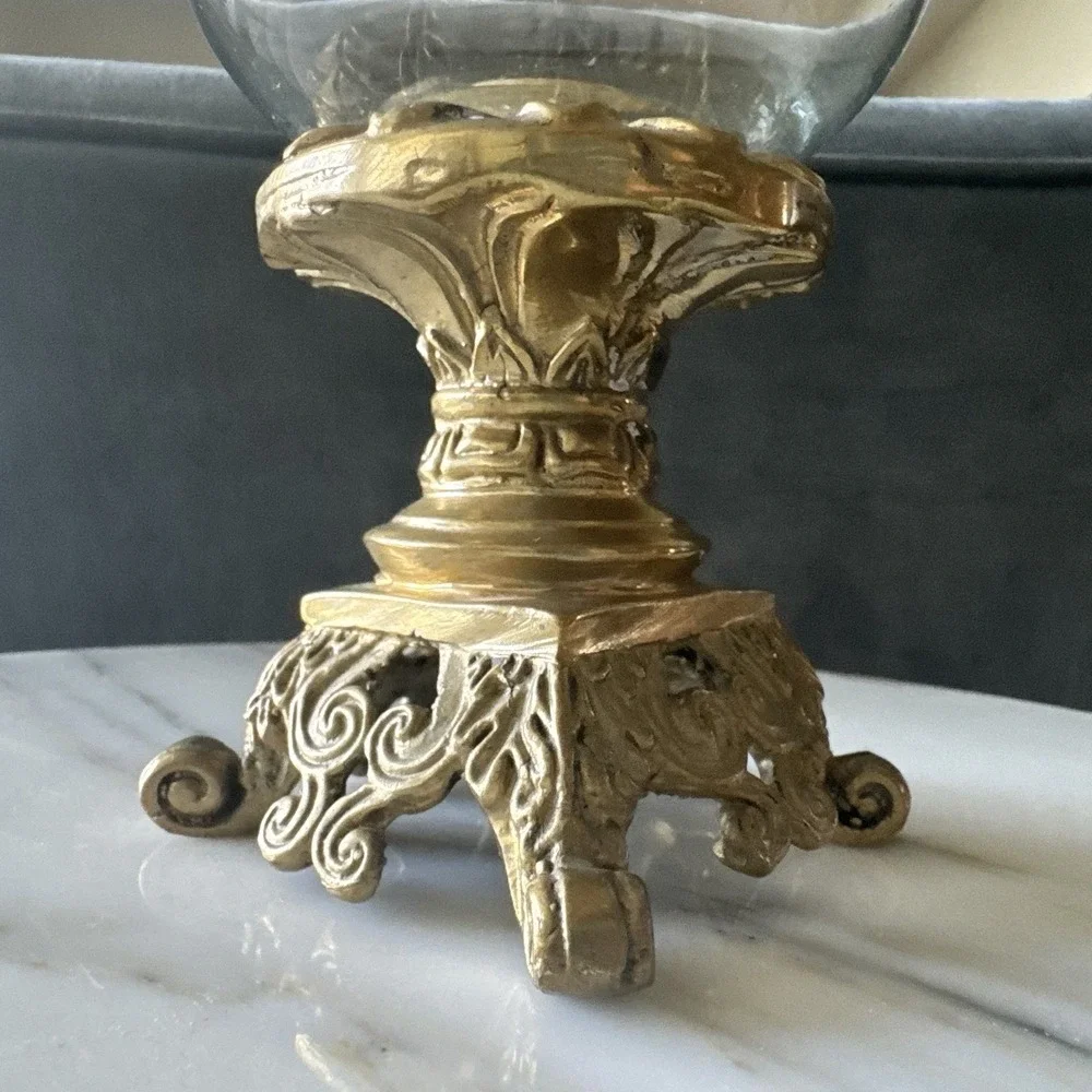 Vintage Glass Bowl ~ Brass Pedestal ~ Decorative Compote Bowl ~ Candy Dish